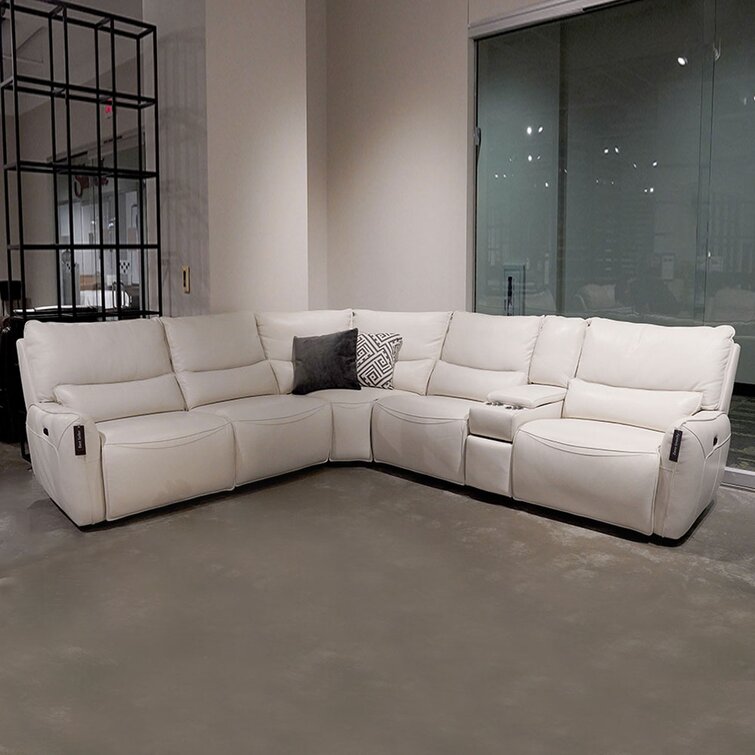 White leather 2024 sectional recliner